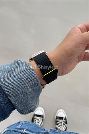 Apple Watch Uyumlu Ultra Manyetik Silikon Kordon Siyah/Sarı