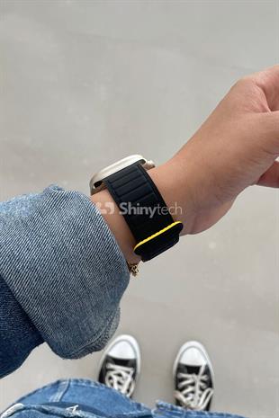 Apple Watch Uyumlu Ultra Manyetik Silikon Kordon Siyah/Sarı