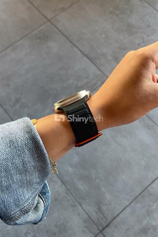Apple Watch Uyumlu Ultra Manyetik Silikon Kordon Siyah/Turuncu