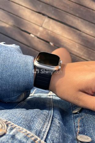 Apple Watch Uyumlu Ultra Manyetik Silikon Kordon Siyah/Beyaz