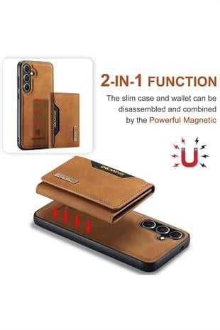 Samsung Uyumlu Ayrılabilen Cüzdanlı Deri Telefon Kılıfı Taba