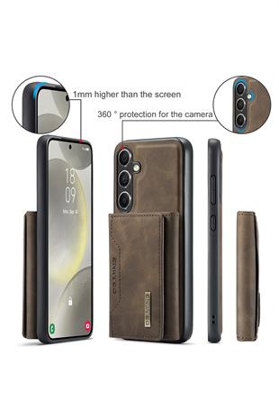 Samsung Uyumlu Ayrılabilen Cüzdanlı Deri Telefon Kılıfı Koyu Kahverengi