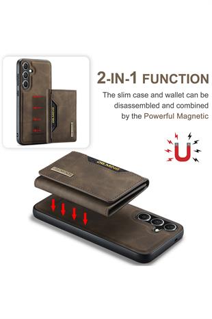 Samsung Uyumlu Ayrılabilen Cüzdanlı Deri Telefon Kılıfı Koyu Kahverengi