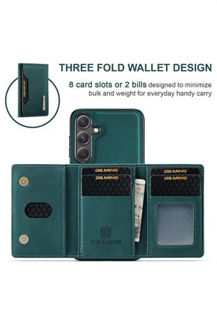 Samsung Uyumlu Ayrılabilen Cüzdanlı Deri Telefon Kılıfı Yeşil