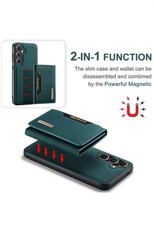 Samsung Uyumlu Ayrılabilen Cüzdanlı Deri Telefon Kılıfı Yeşil