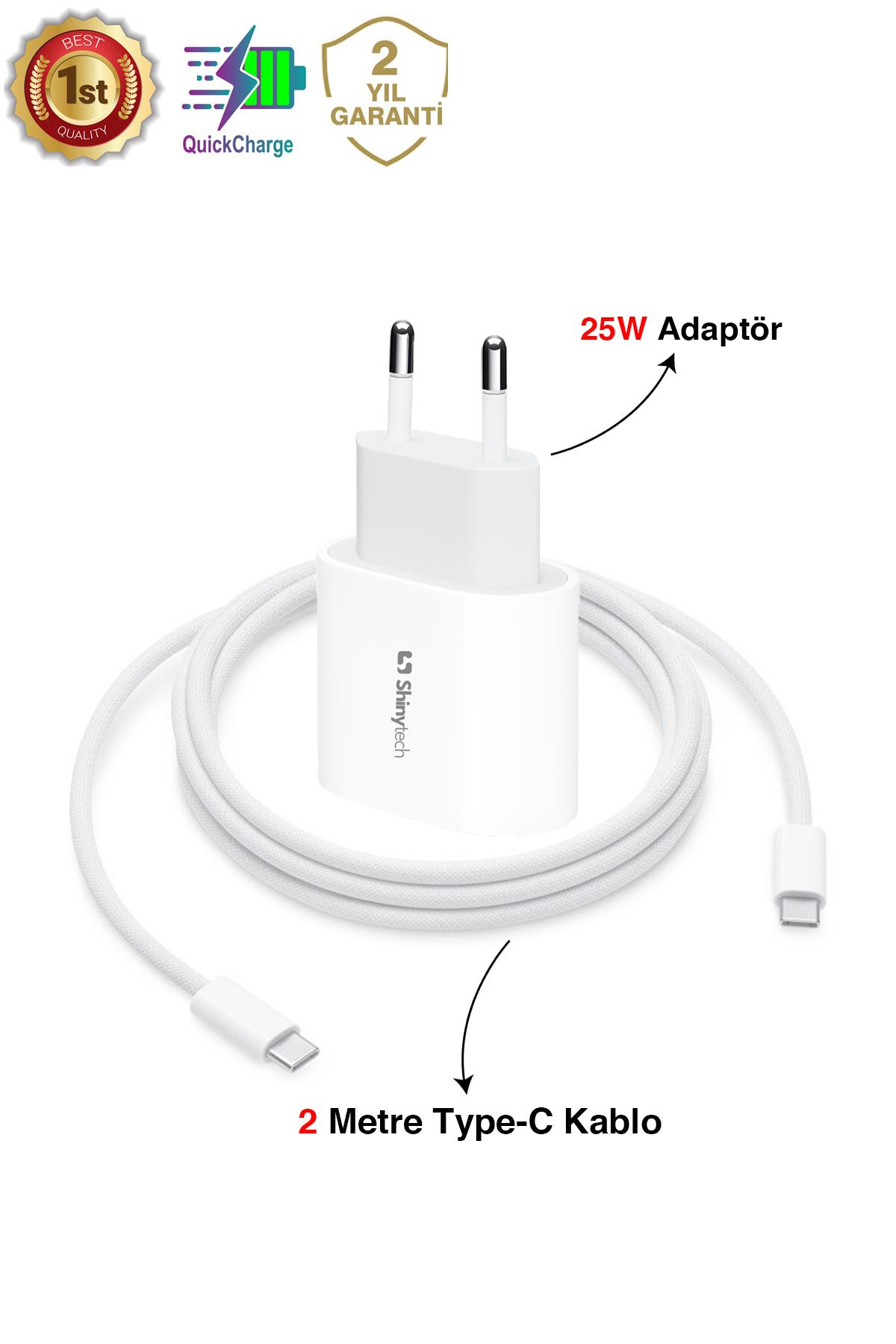 25W USB-C Güç Adaptörü Hızlı Şarj Aleti 2m Kablo USB-C Şarj Seti Beyaz - ShinyTECH