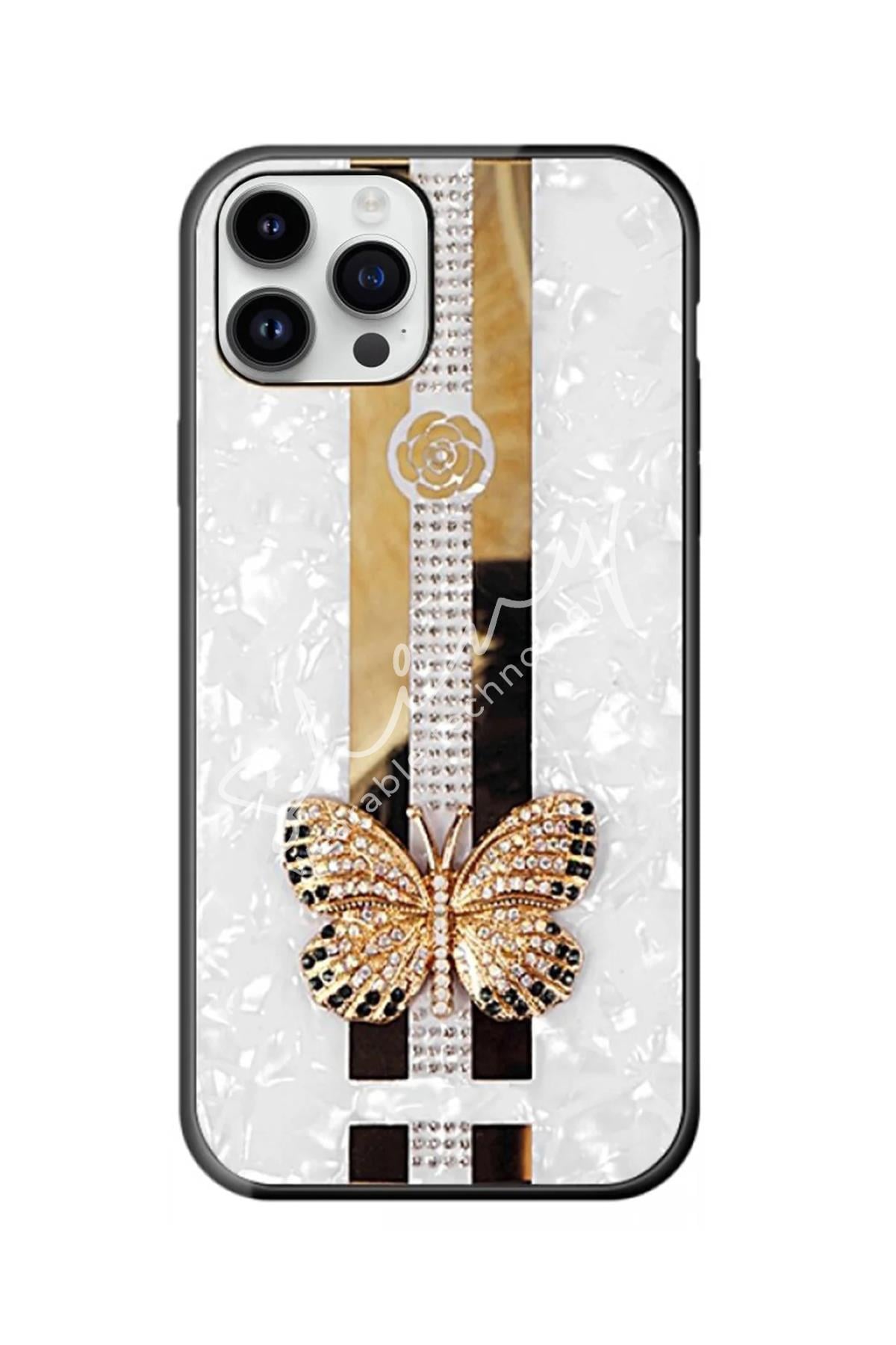 Apple iPhone Uyumlu 3d Kelebek Objeli Telefon Kılıfı Beyaz - ShinyTECH