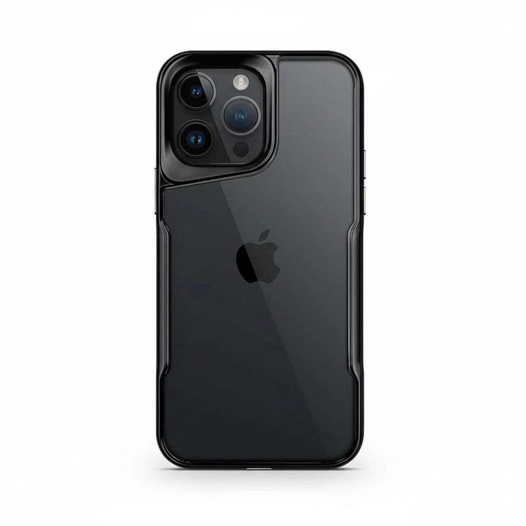 Apple iPhone Uyumlu Darbe Emici Titanyum Görünümlü Şeffaf Telefon Kılıfı Siyah - ShinyTECH