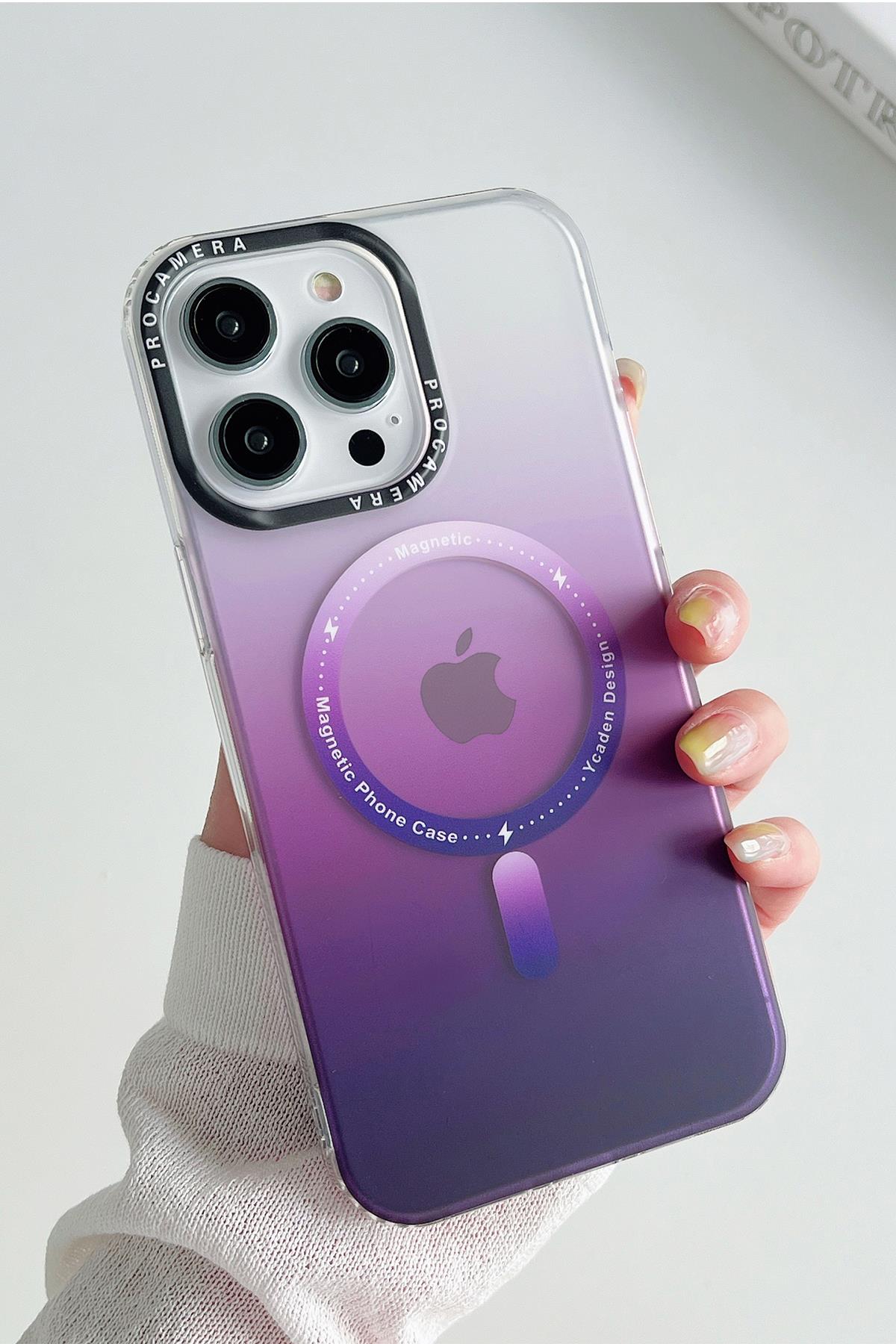 Apple iPhone Uyumlu Gradyan Renkli Magsafe Kılıf Mor - ShinyTECH
