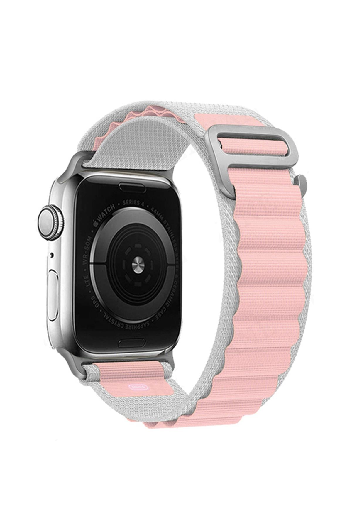 Apple Watch Uyumlu Alpine Loop Kordon Gri/Pembe - ShinyTECH