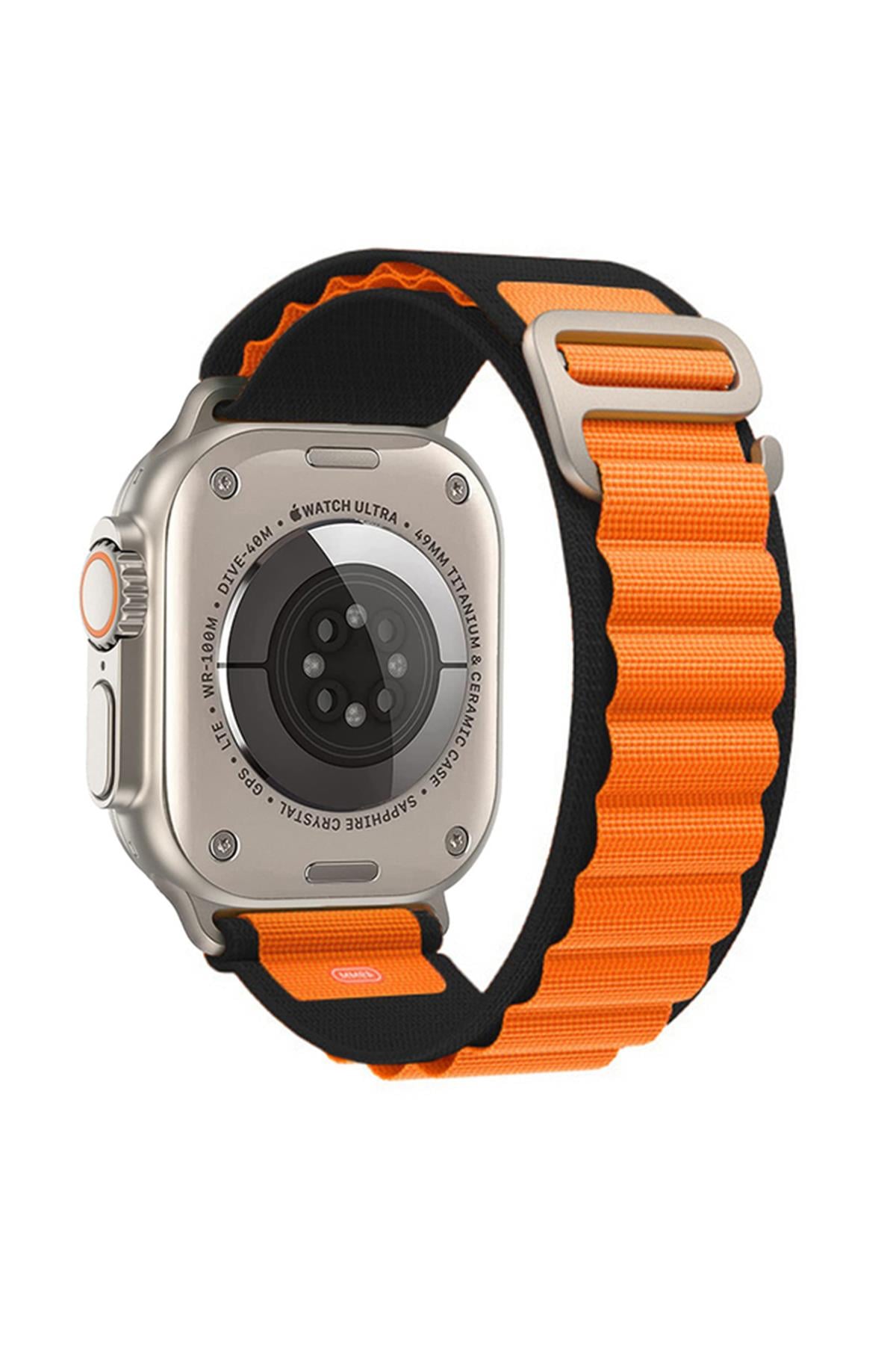 Apple Watch Uyumlu Alpine Loop Kordon Siyah/Turuncu - ShinyTECH