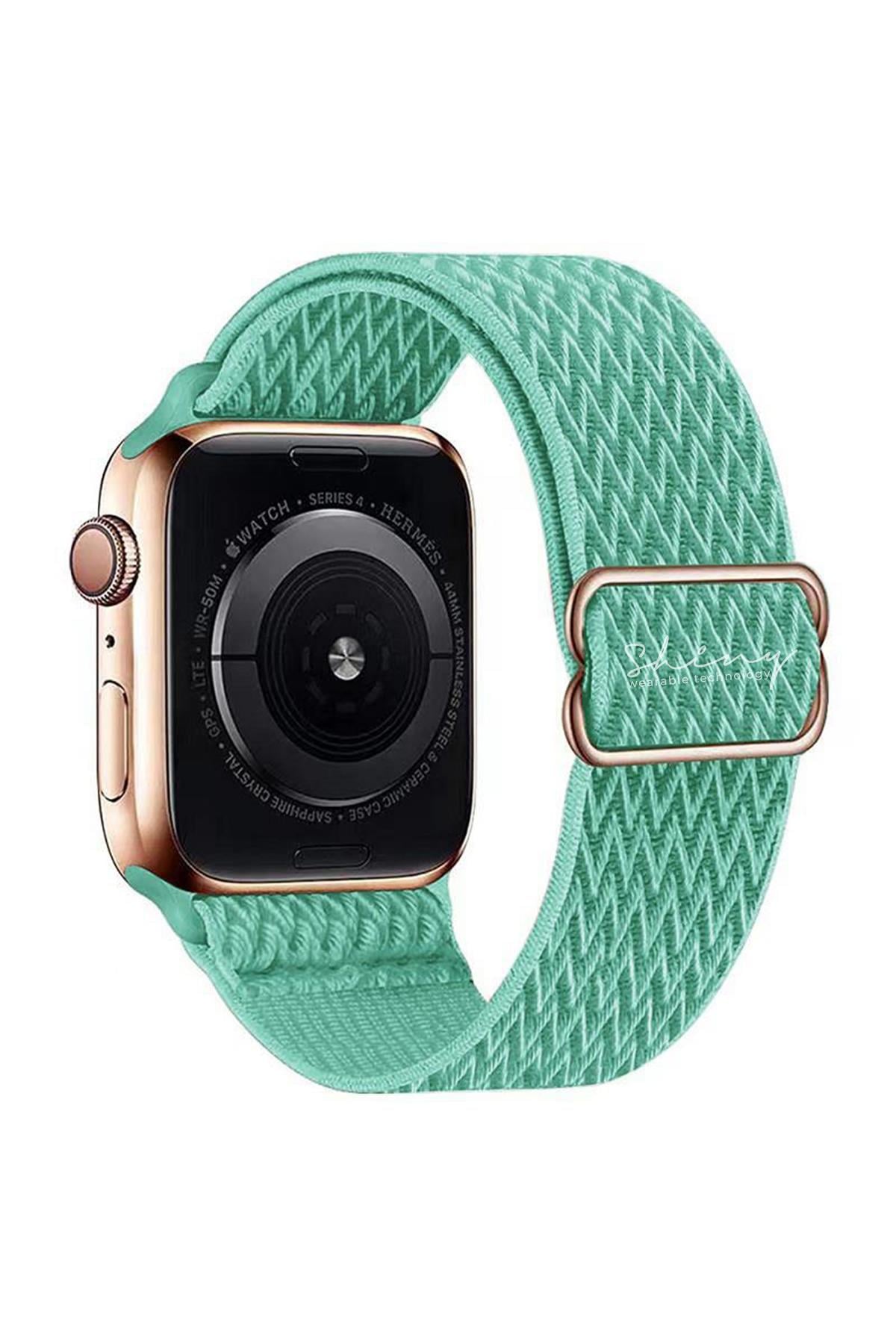 Apple Watch Uyumlu Ayarlanabilir W Örgü Loop Kordon Açık Yeşil - ShinyTECH