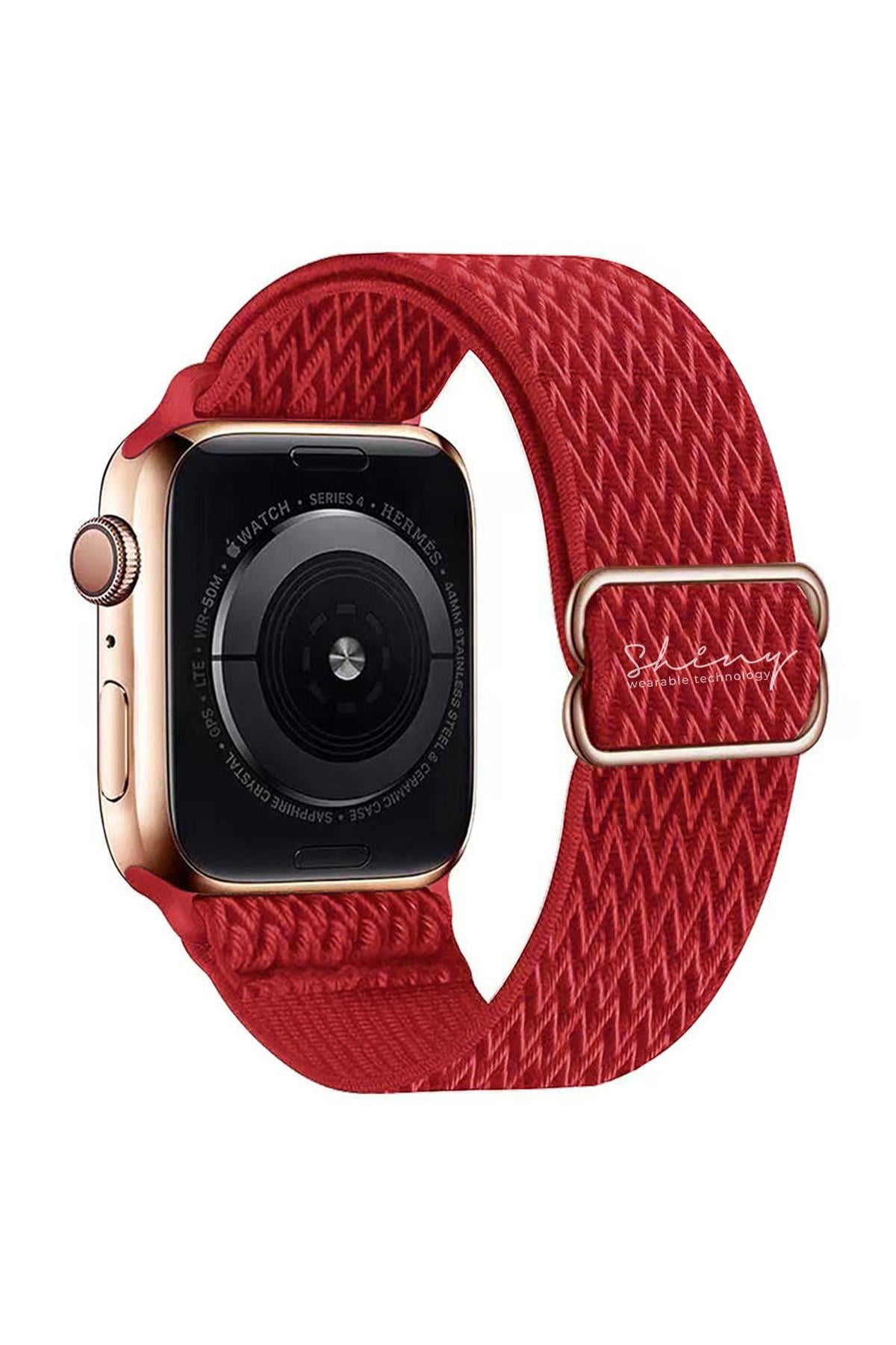Apple Watch Uyumlu Ayarlanabilir W Örgü Loop Kordon Kırmızı - ShinyTECH