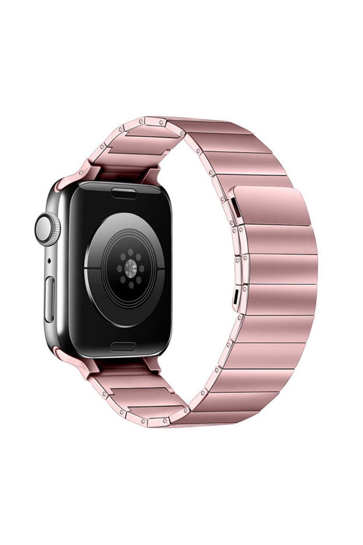 Apple Watch Uyumlu Baklalı Çelik Kordon Pembe - ShinyTECH