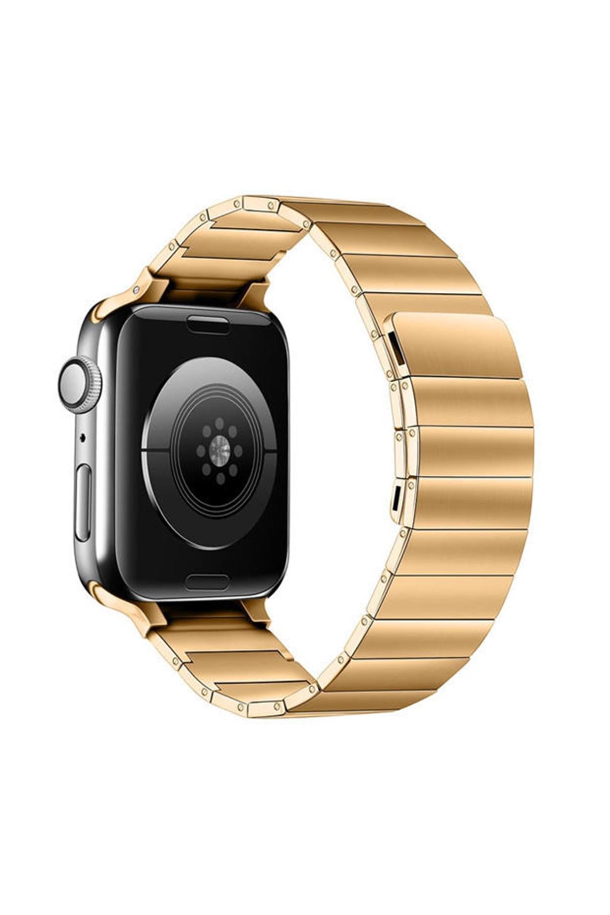 Apple Watch Uyumlu Baklalı Çelik Kordon Gold - ShinyTECH