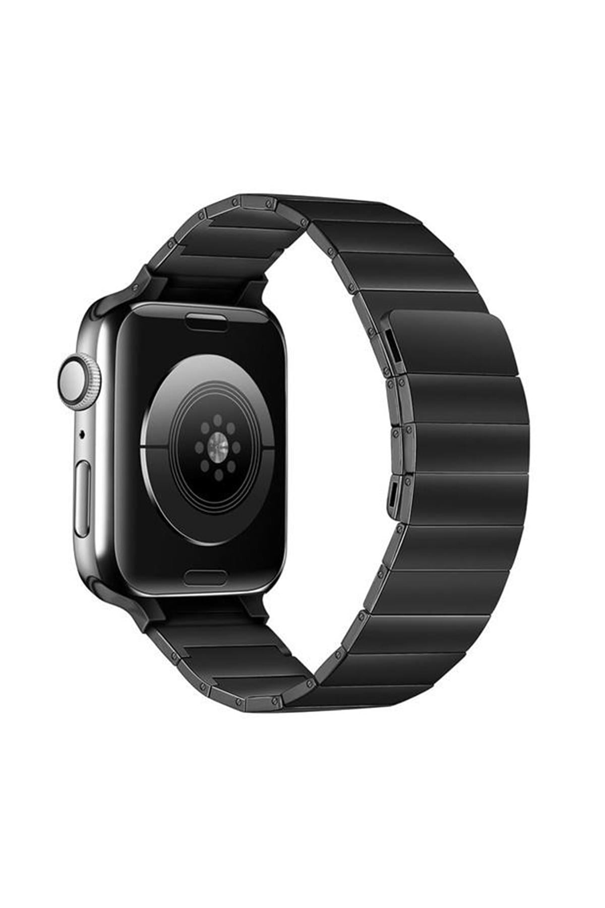 Apple Watch Uyumlu Baklalı Çelik Kordon Siyah - ShinyTECH