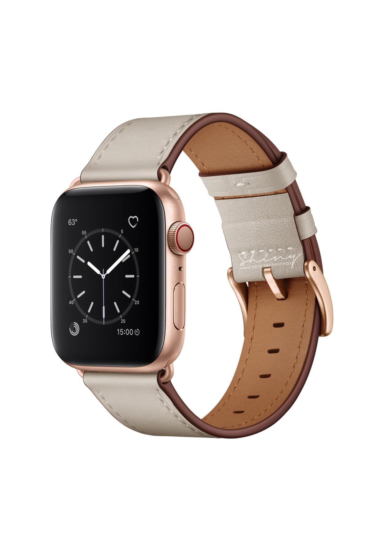 Apple Watch Uyumlu Hakiki Deri Kordon Krem - ShinyTECH