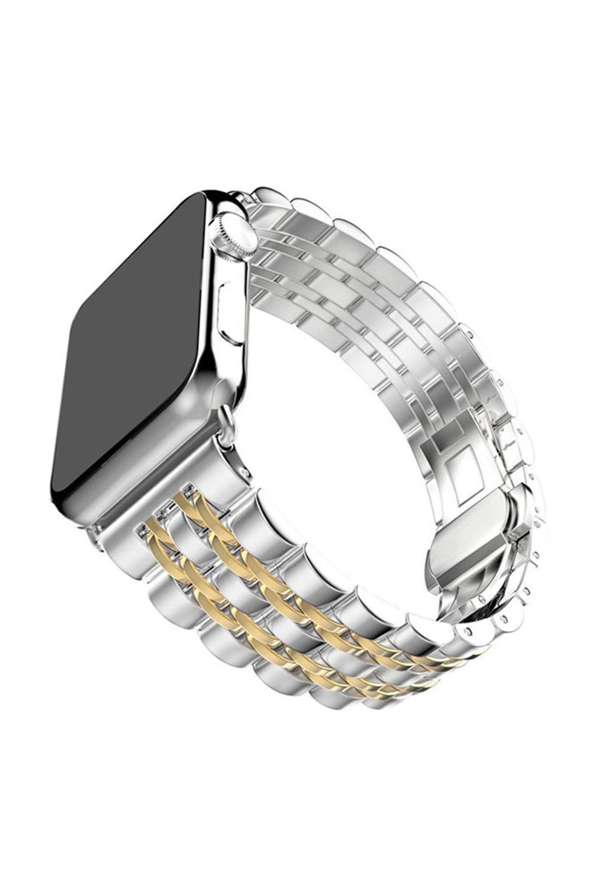 Apple Watch Uyumlu Klasik Jubile Çelik Kordon Gümüş/Gold - ShinyTECH