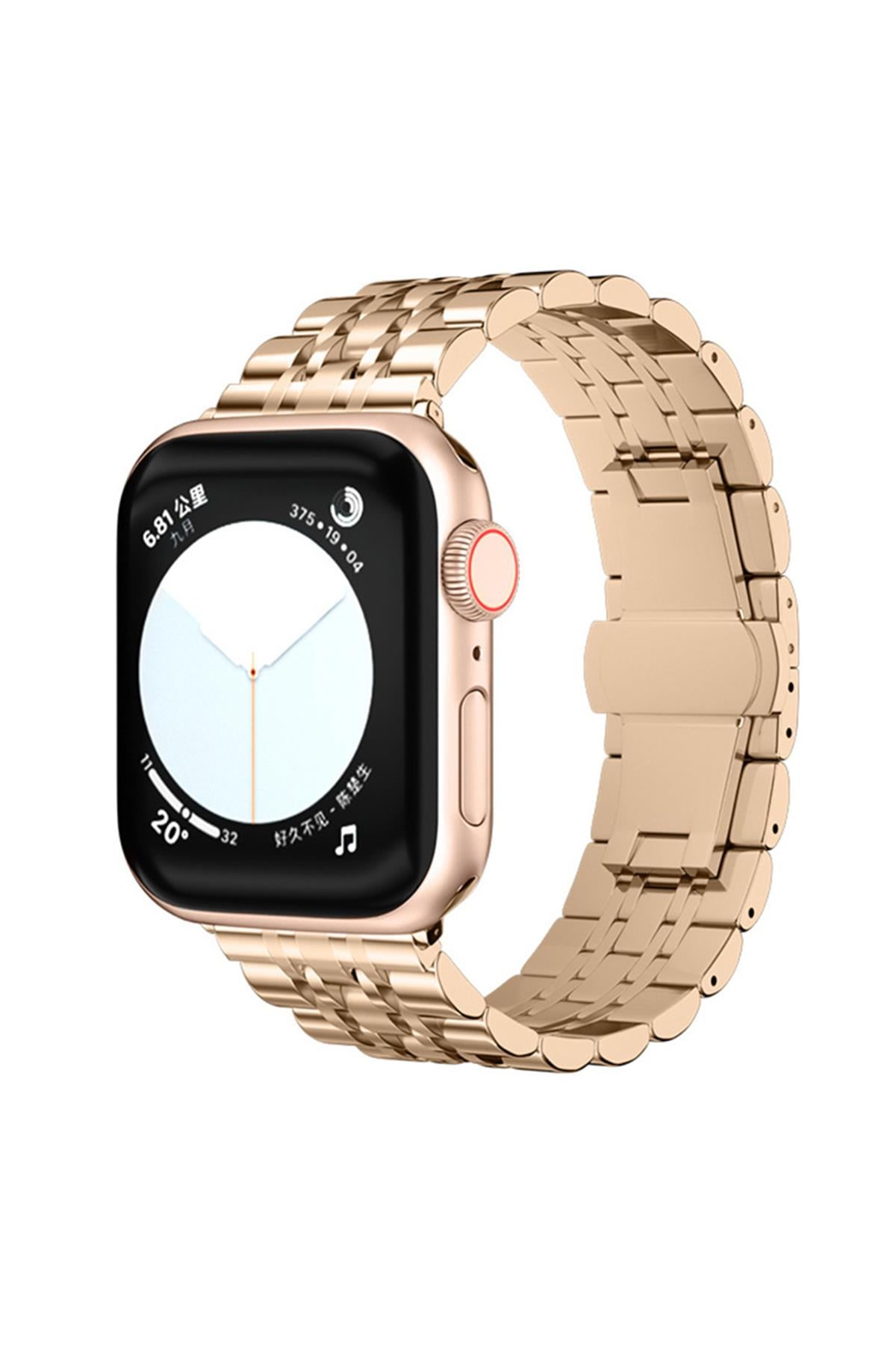 Apple Watch Uyumlu Klasik Jubile Çelik Kordon Rose Gold - ShinyTECH