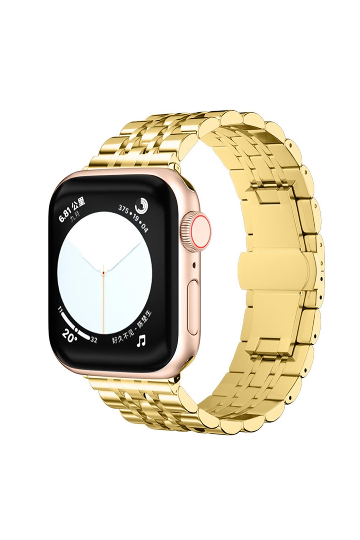Apple Watch Uyumlu Klasik Jubile Çelik Kordon Gold - ShinyTECH
