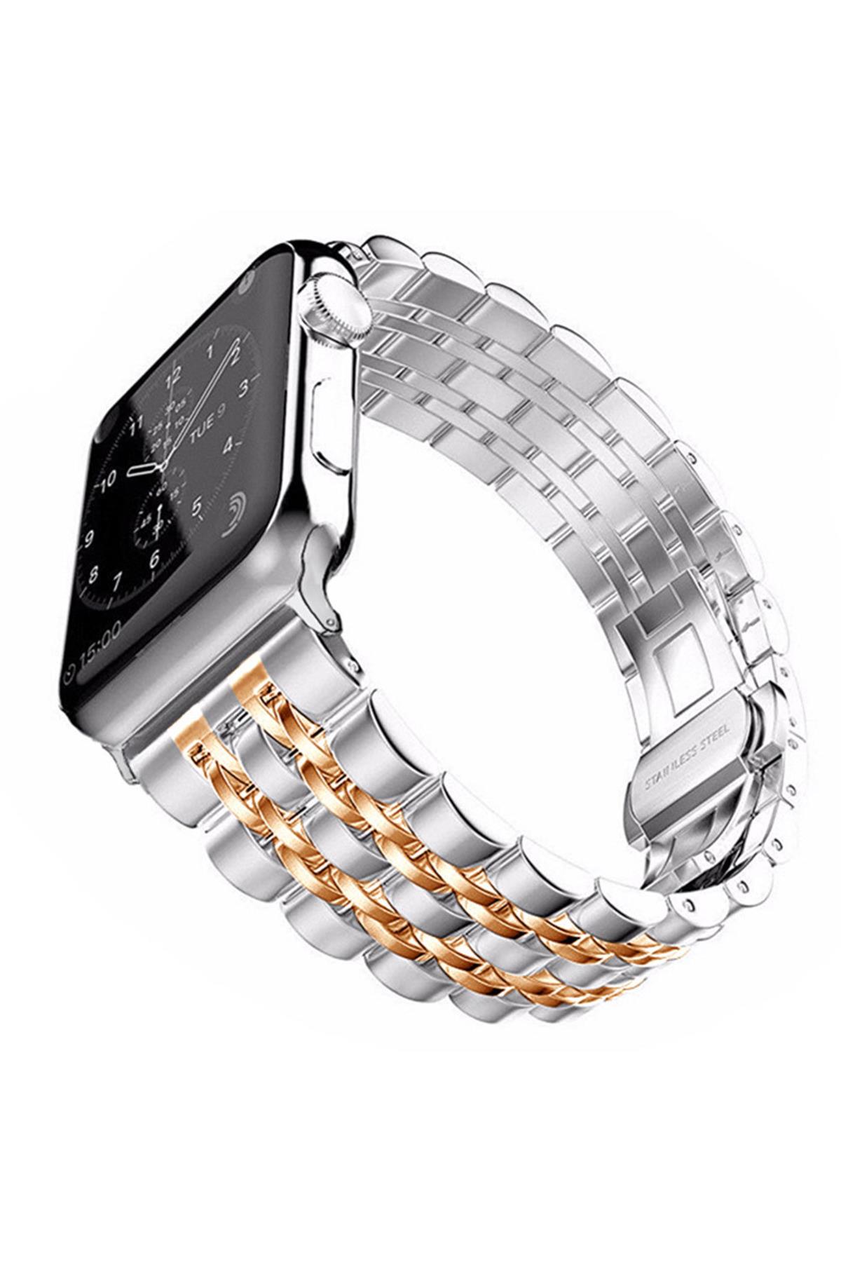 Apple Watch Uyumlu Klasik Jubile Celik Kordon Gumu Rose