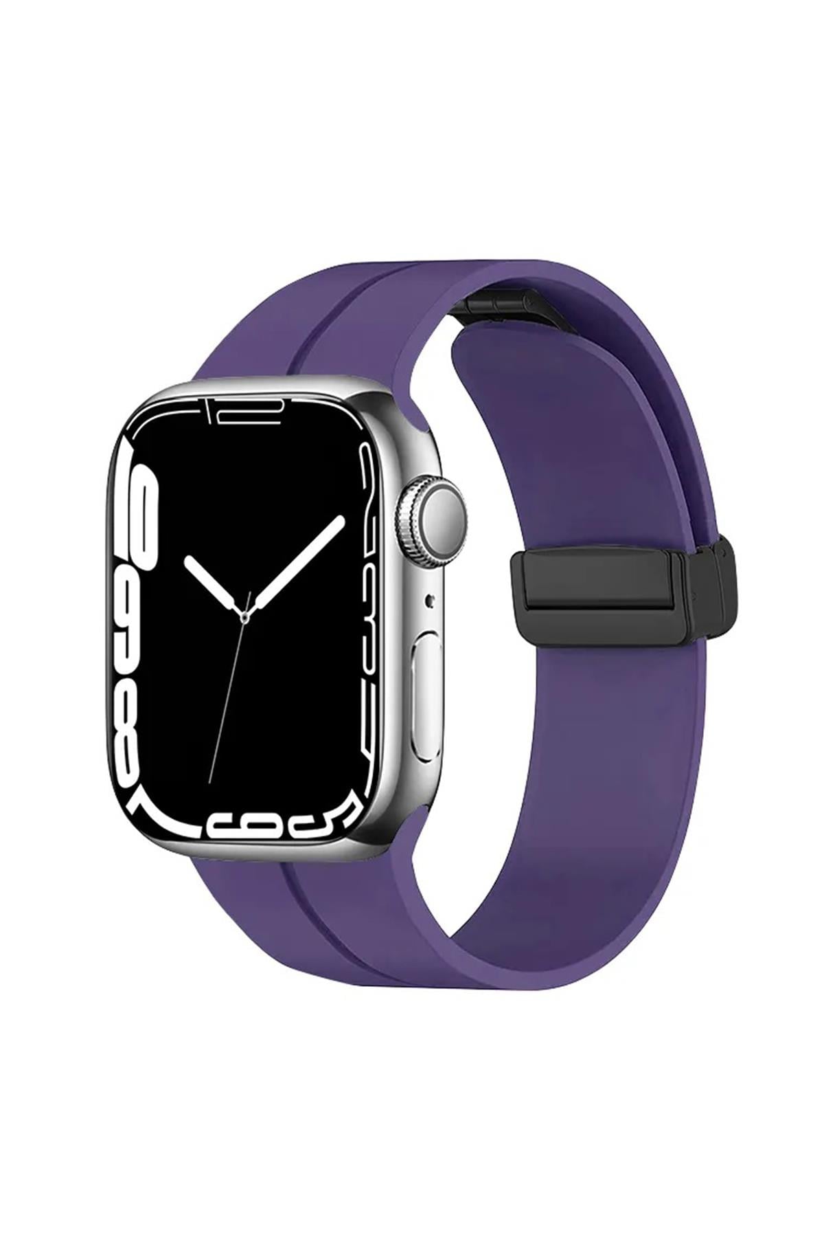 Apple Watch Uyumlu Manyetik Klipsli Silikon Kordon Mor - ShinyTECH