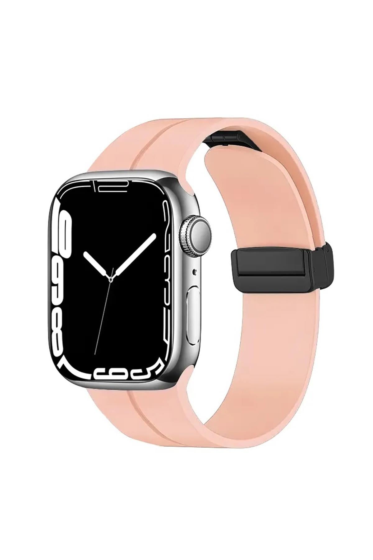 Apple Watch Uyumlu Manyetik Klipsli Silikon Kordon Pembe - ShinyTECH