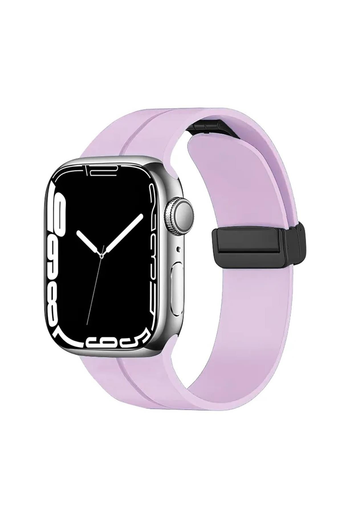 Apple Watch Uyumlu Manyetik Klipsli Silikon Kordon Lavanta Pembe - ShinyTECH