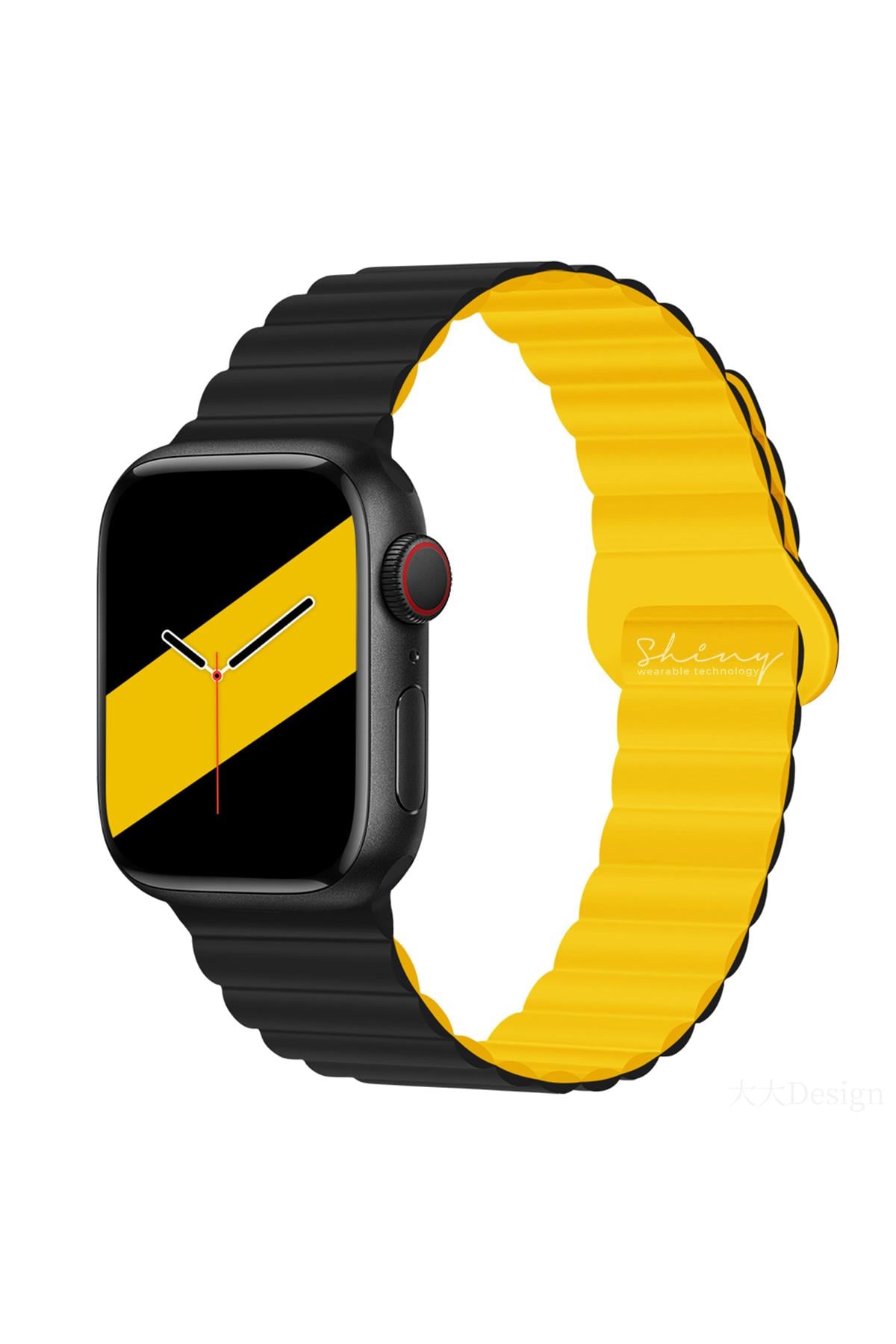Apple Watch Uyumlu Manyetik Silikon Loop Kordon Siyah/Sarı - ShinyTECH