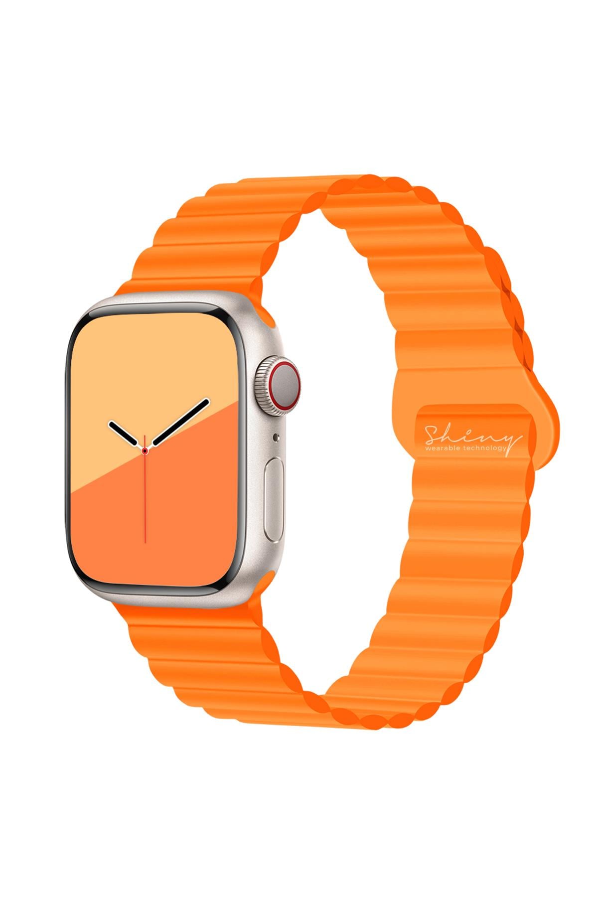 Apple Watch Uyumlu Manyetik Silikon Loop Kordon Turuncu - ShinyTECH
