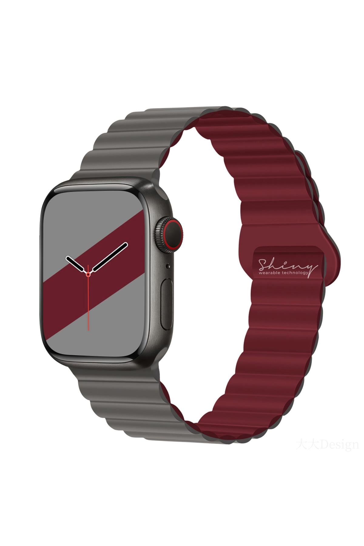 Apple Watch Uyumlu Manyetik Silikon Loop Kordon Gri/Bordo - ShinyTECH