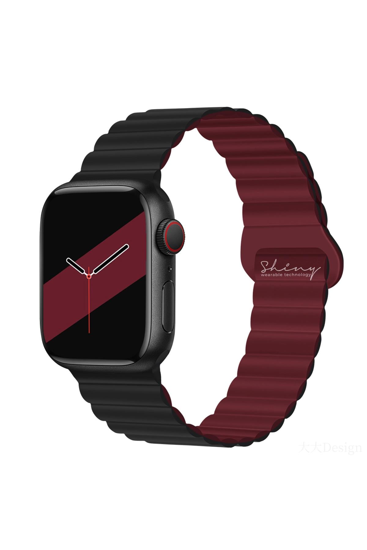 Apple Watch Uyumlu Manyetik Silikon Loop Kordon Siyah/Bordo - ShinyTECH