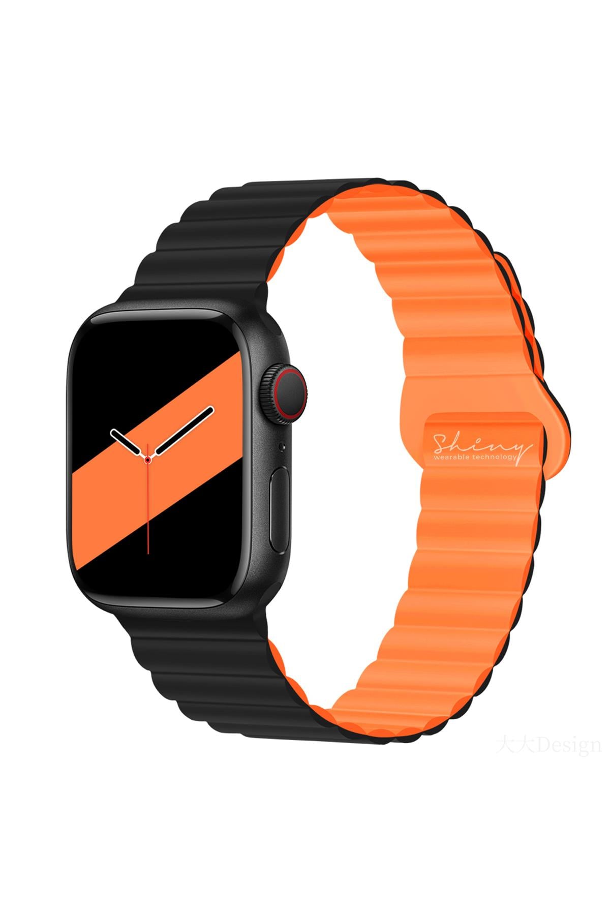 Apple Watch Uyumlu Manyetik Silikon Loop Kordon Siyah/Turuncu - ShinyTECH