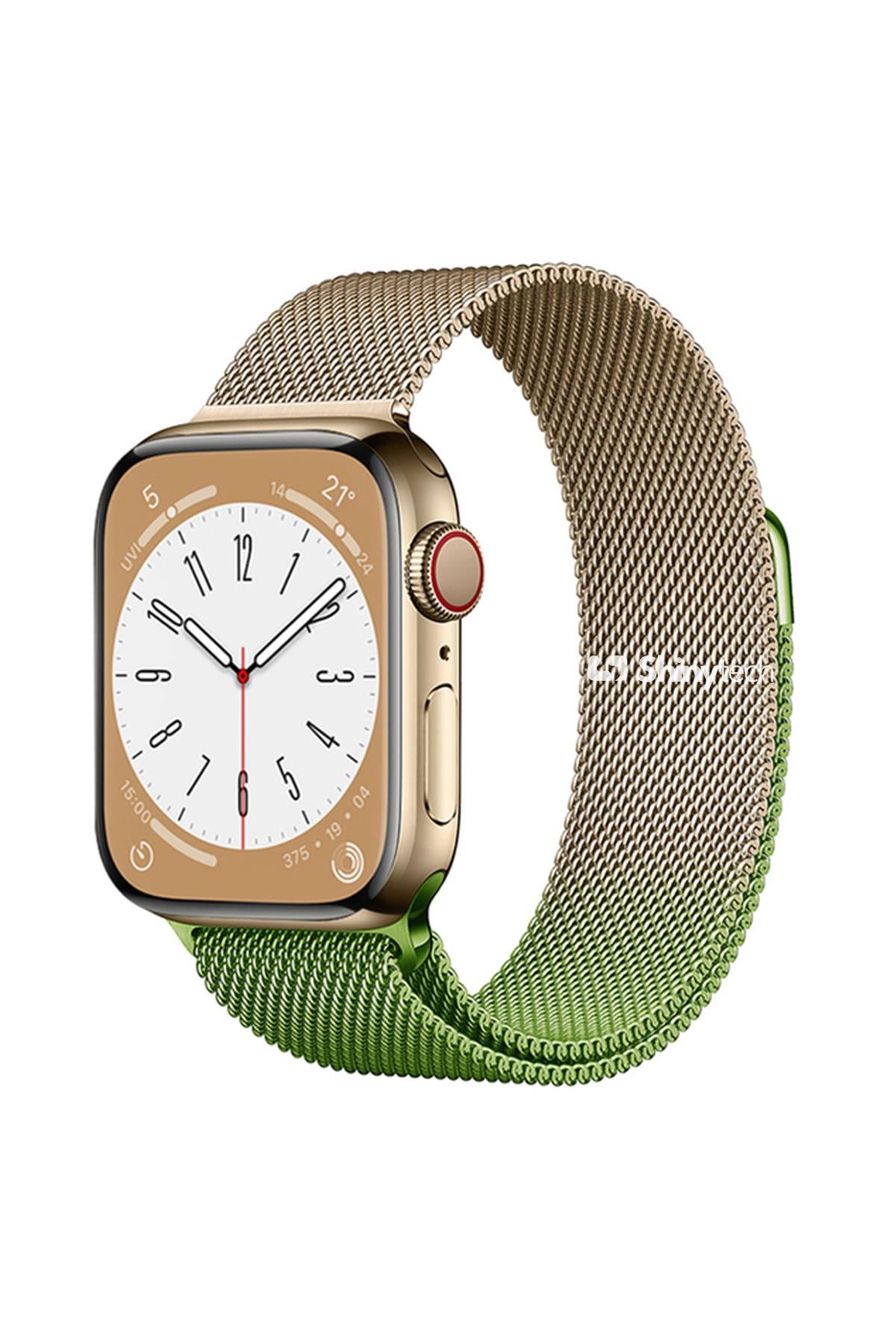 Apple Watch Uyumlu Milano Loop Çelik Hasır Kordon Gold Yeşil - ShinyTECH
