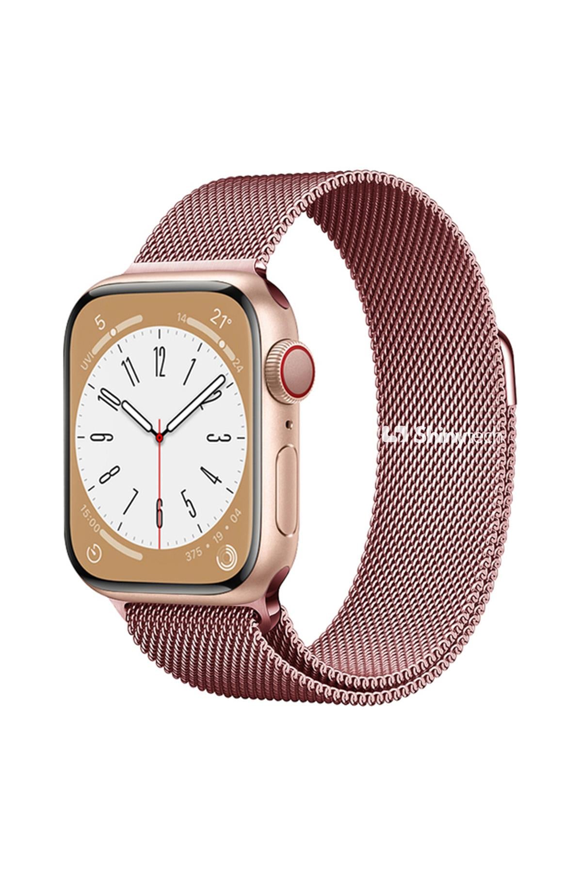 Apple Watch Uyumlu Milano Loop Çelik Hasır Kordon Pembe - ShinyTECH
