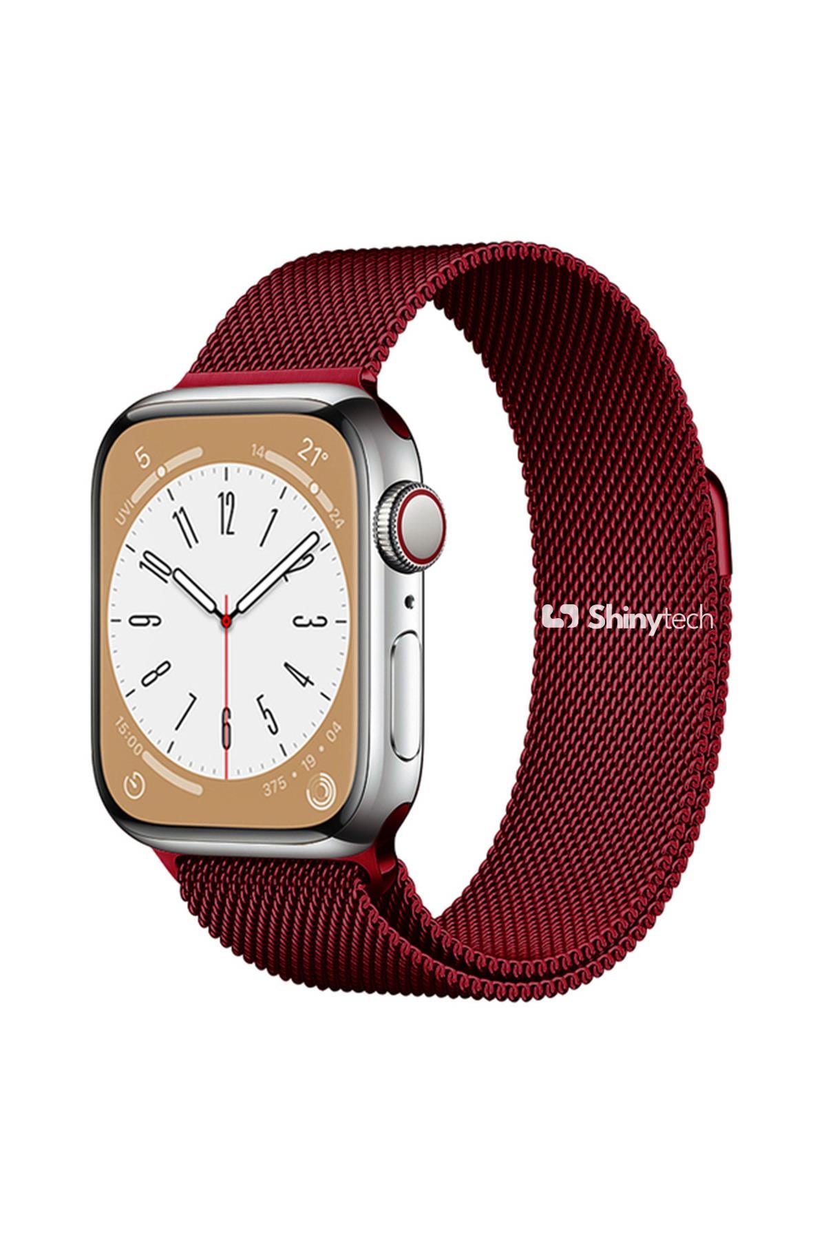 Apple Watch Uyumlu Milano Loop Çelik Hasır Kordon Rose Kırmızı - ShinyTECH