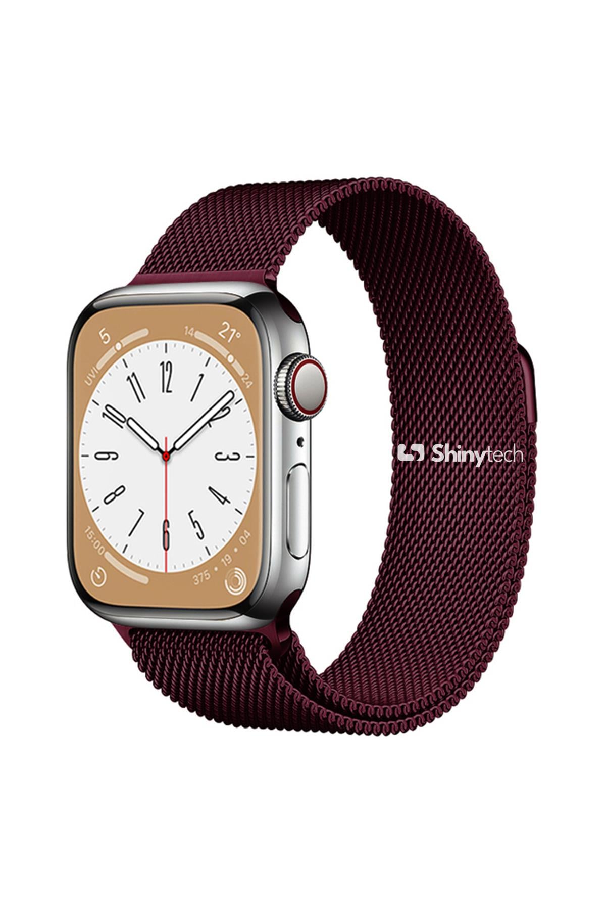 Apple Watch Uyumlu Milano Loop Çelik Hasır Kordon Bordo - ShinyTECH