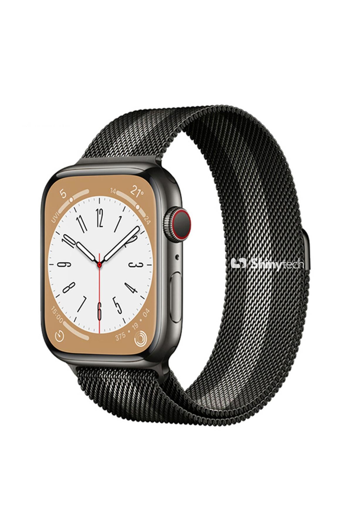 Apple Watch Uyumlu Milano Loop Çelik Hasır Kordon Siyah/Gri - ShinyTECH