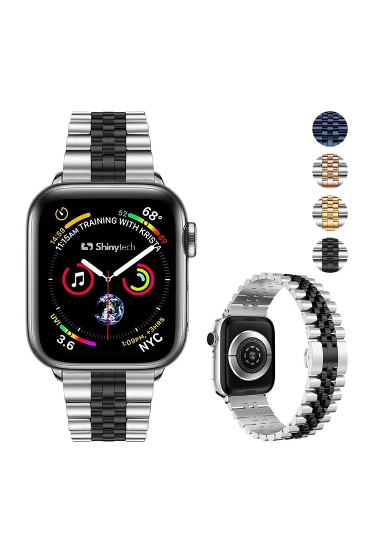 Apple Watch Uyumlu Modern Jubile Çelik Kordon Gümüş/Siyah - ShinyTECH