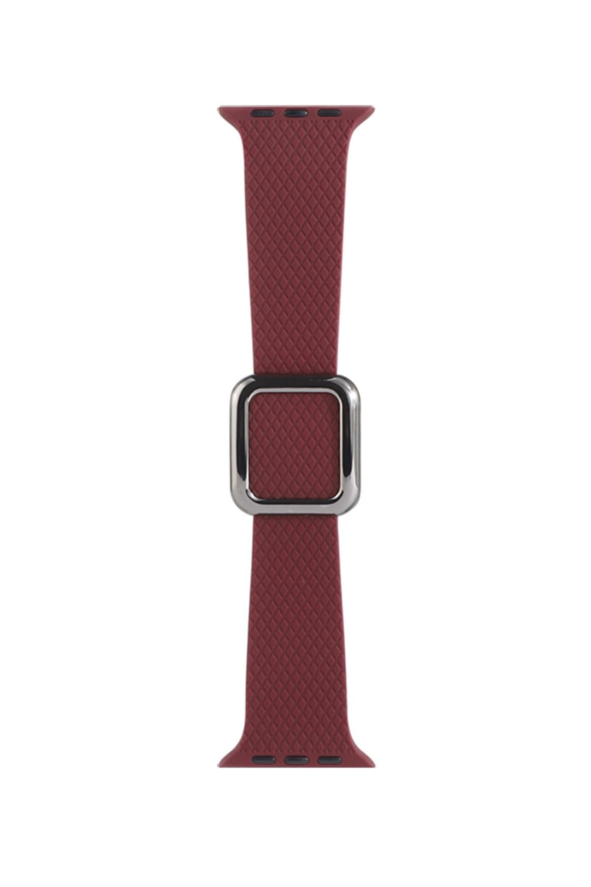 Apple Watch Uyumlu Modern Tokalı Kordon Bordo - ShinyTECH