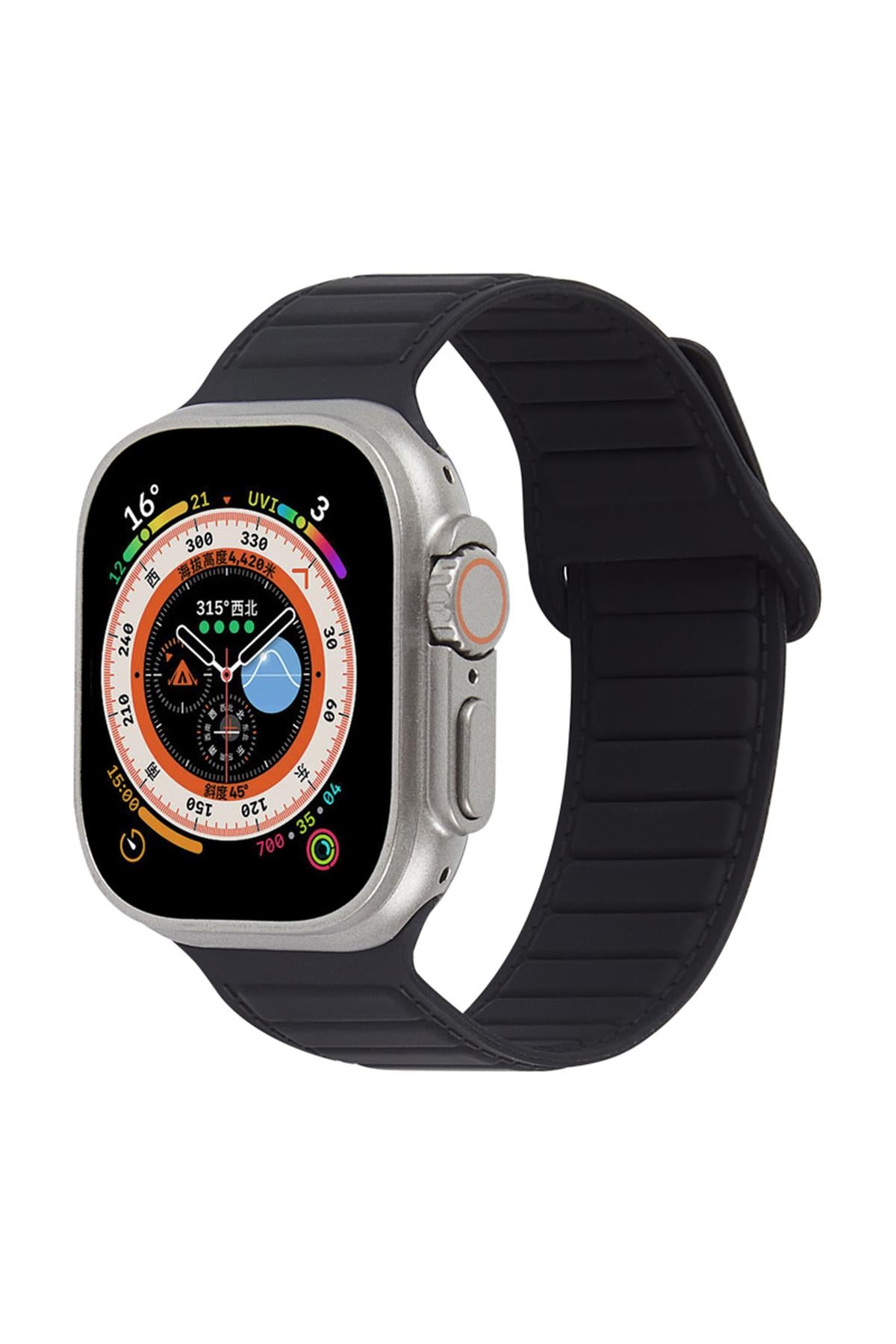 Apple Watch Uyumlu Ultra Manyetik Silikon Kordon Siyah - ShinyTECH