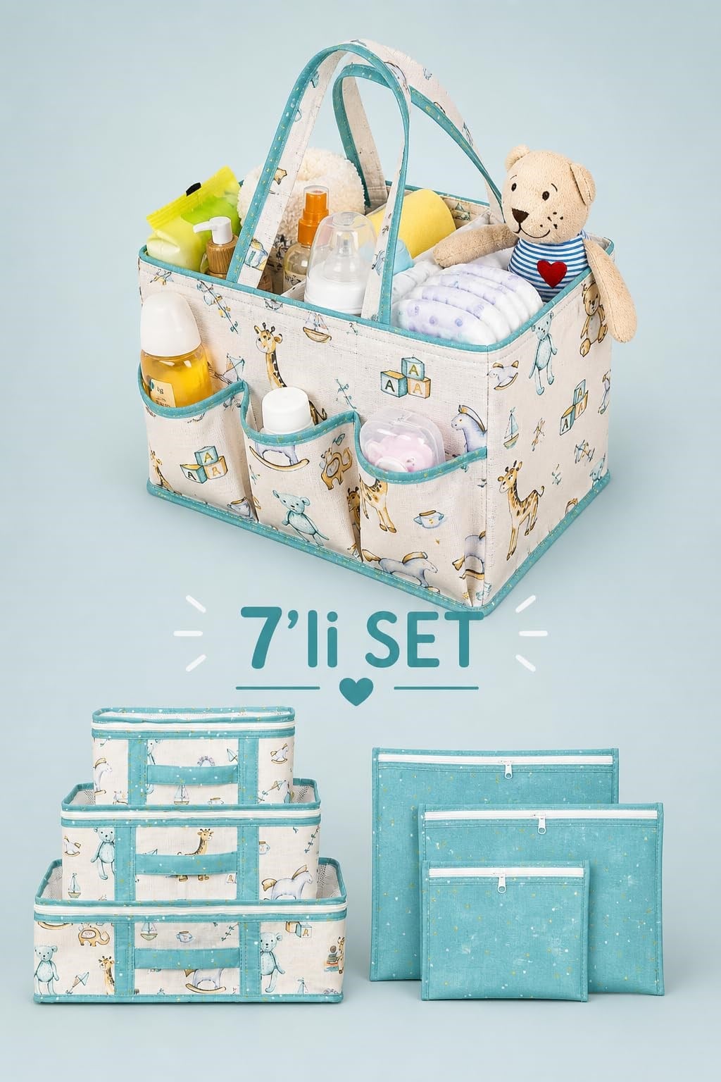 7'li Yenidoğan Hastane Çıkış Organizer Set - Bölmeli Bebek Bakım Çantası - 6 Parça Valiz İçi Düzenleyici (Mavi)
