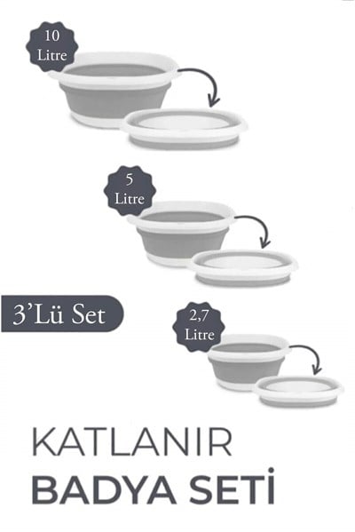 Katlanır Badya Akordiyon Leğen Seti 2,7L-5L-10L