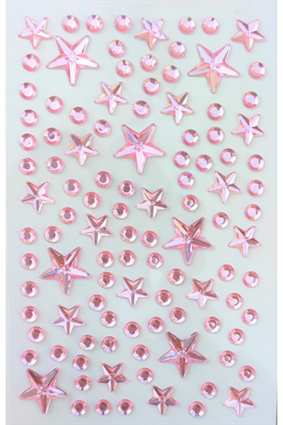 Açık Pembe Yıldız Taş Sticker Yapışkanlı Saç, Yüz, Tırnak ve Süs Taşı Işıltılı Parlak