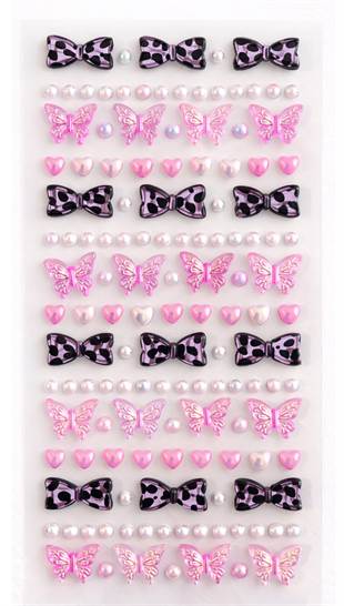 Pembe Kelebek Parlak Işıltılı Taş Sticker Yapışkanlı Tırnak Saç Süs Dekor DIY Yılbaşı Hobi Süsleme Seti