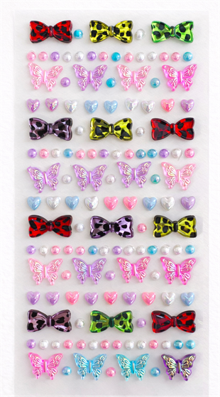 Renkli Kelebek Parlak Işıltılı Taş Sticker Yapışkanlı Tırnak Saç Süs Dekor DIY Yılbaşı Hobi Süsleme Seti