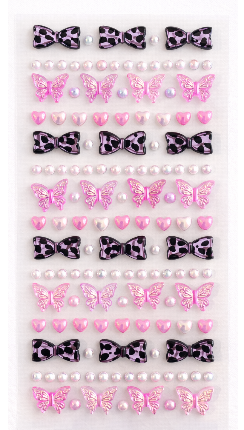 Pembe Kelebek Parlak Işıltılı Taş Sticker Yapışkanlı Tırnak Saç Süs Dekor DIY Yılbaşı Hobi Süsleme Seti