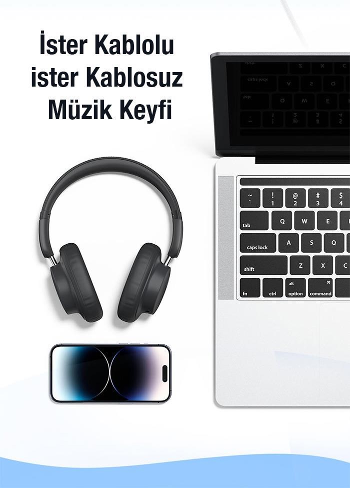Baseus BT5.3V Premium Mikrofonlu Gürültü Engelleyici Kulaküstü Bluetooth Kulaklık, 40mm Polimer Diyafram