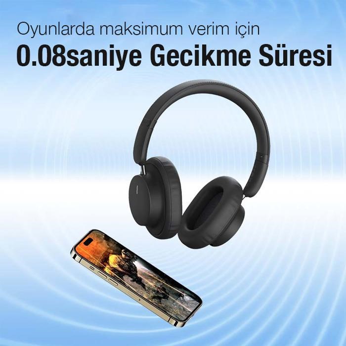 Baseus BT5.3V Premium Mikrofonlu Gürültü Engelleyici Kulaküstü Bluetooth Kulaklık, 40mm Polimer Diyafram