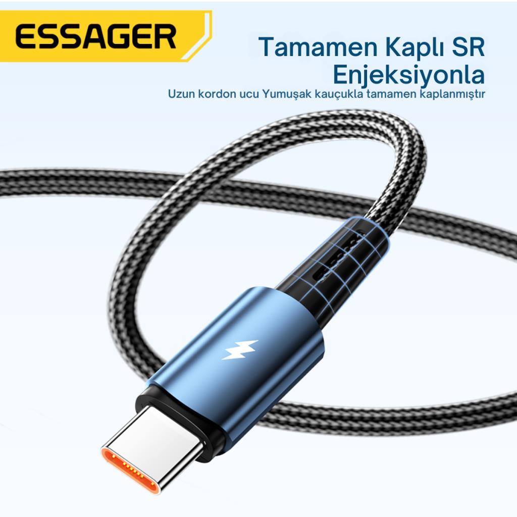 Essager 1 Metre 120W 6A PD3.1 USB to Type-C Mega Hızlı Data Şarj Kablosu, Ultra Sağlam Halat Kablo Kopmaz